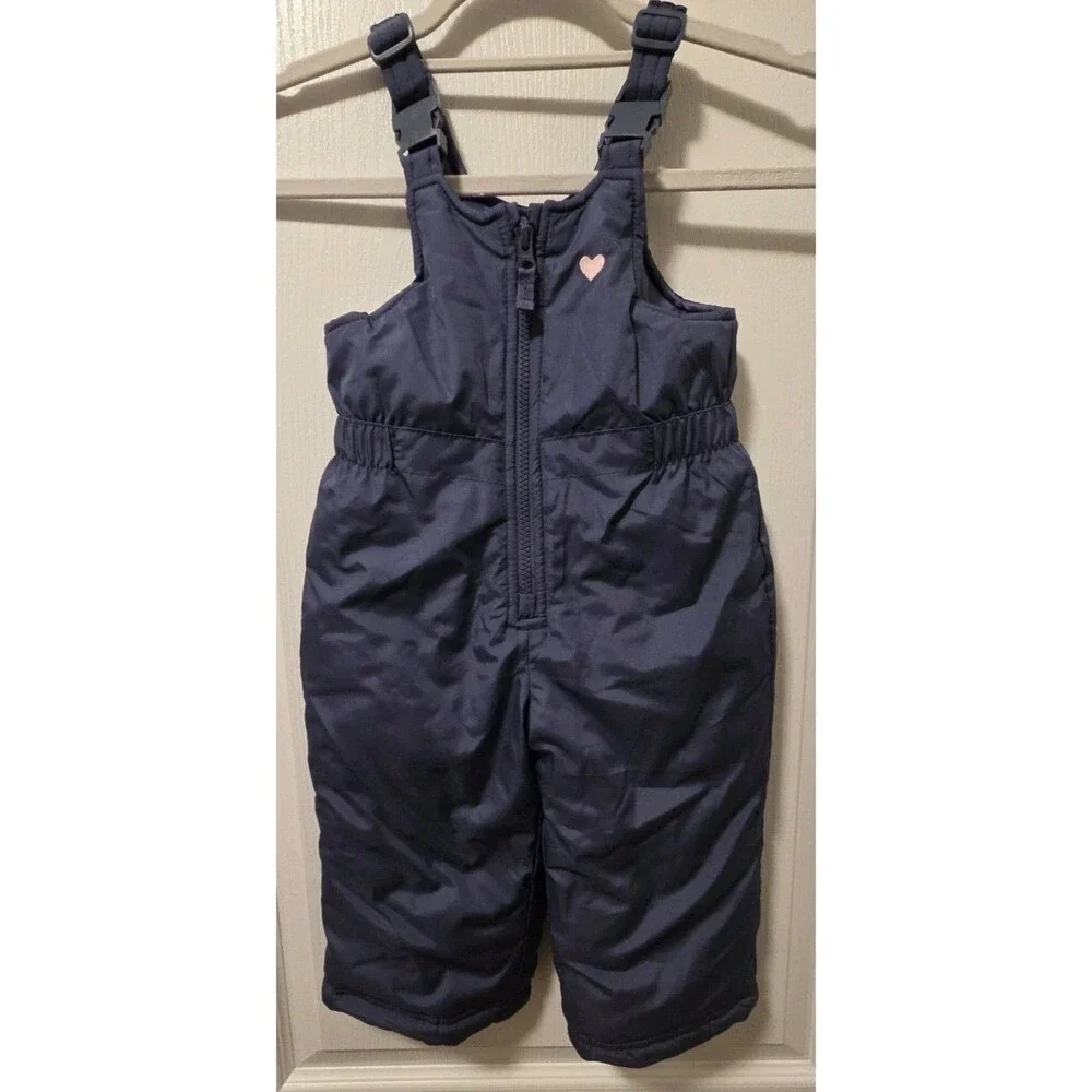 OshKosh B'gosh Girls Insulated Snow Bib Ski Pants, Blue Heart Patch -  Size 18M